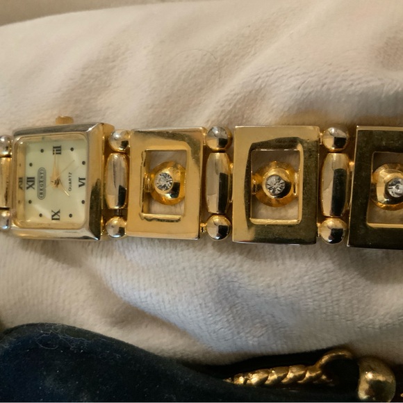 Gold Pearl Accent Watch Bracelet with belt pretty bundle vintage main image 3